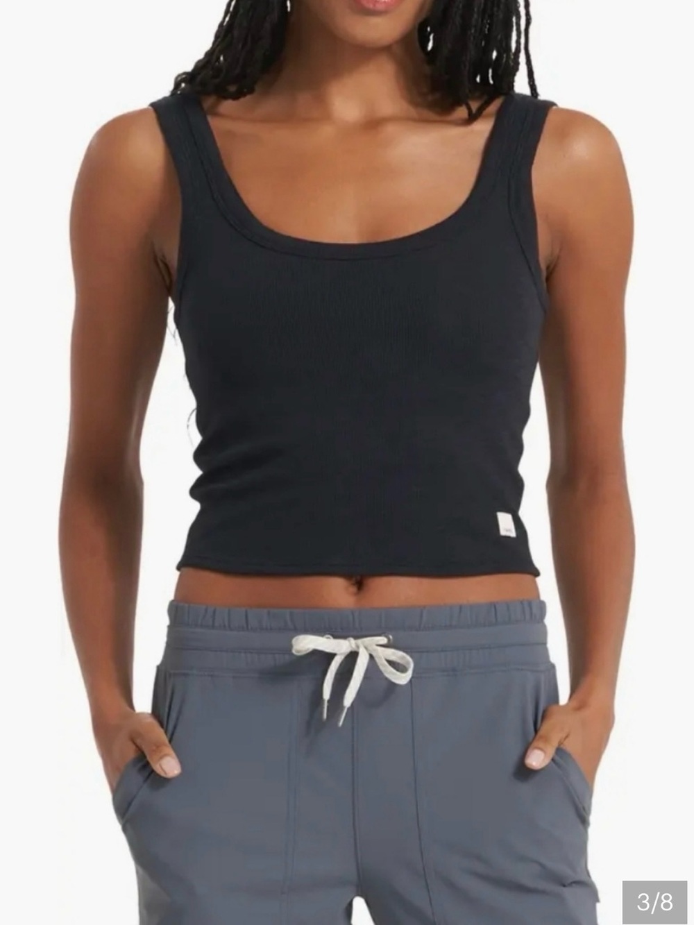 Discontinued Vuori Sunrise Crop Ribbed Scoop Neck Tank Top Black Small S